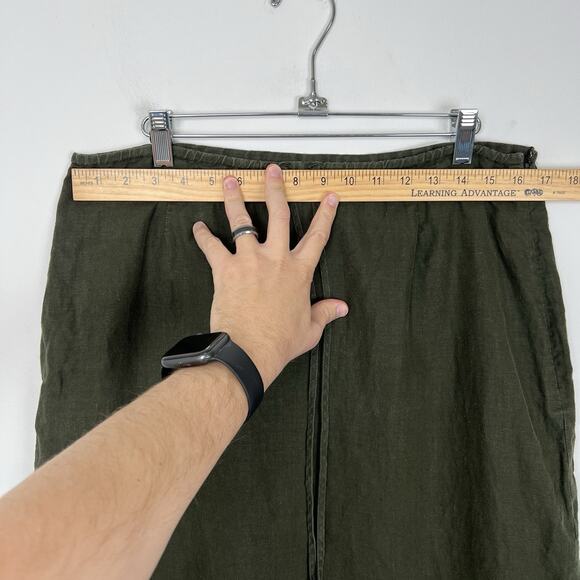 Gap Midi Skirt 14 Green Linen Tiered Beaded Drawstring Coastal Resort Peasant - Picture 3 of 6